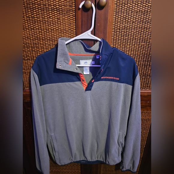 Southern Tide Men's Quarter Zip Pullover M Navy Gray Orange EUC - Picture 1 of 1